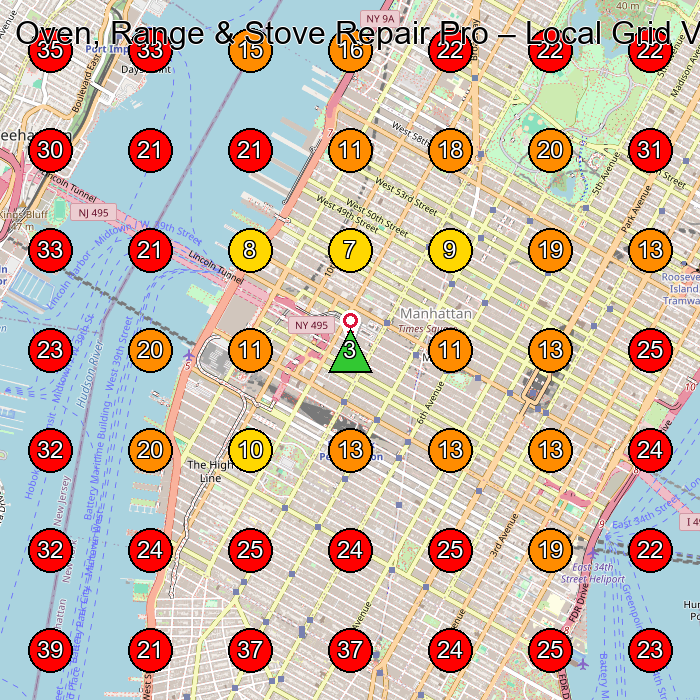Oven, Range & Stove Repair Pro GeoGrid visibility map for Electronics Repair Shop in 38 W 32nd St